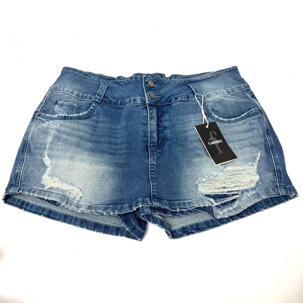 Women's Ripped Mini Denim Skort Mid Waist 2XL